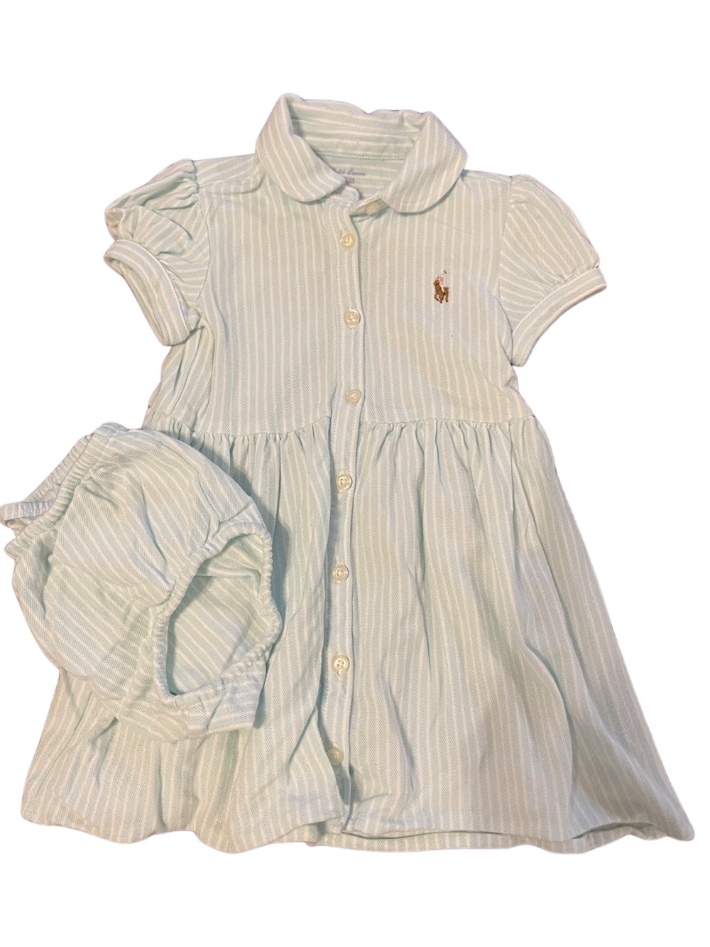 Ralph Lauren Mint Green and White Striped Polo Dress with Bloomers